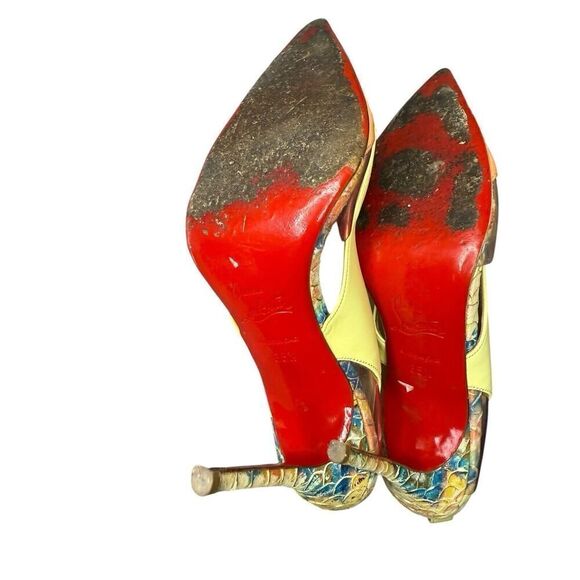 Christian Louboutin Tricolor Python Embossed/Leather PVC Sling Back Sandals 35.5 - Picture 11 of 11